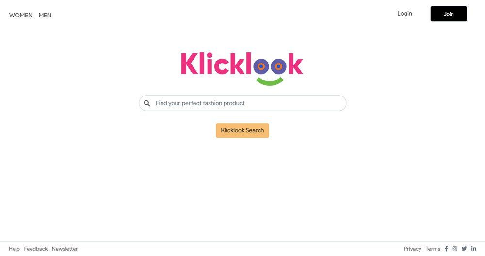 Klicklook altered homepage screenshot.