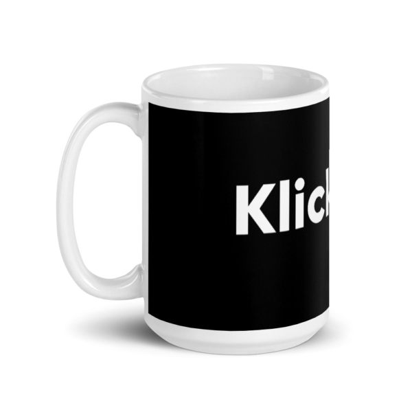 Left view of Klicklook Black Coffee Mug 15oz.