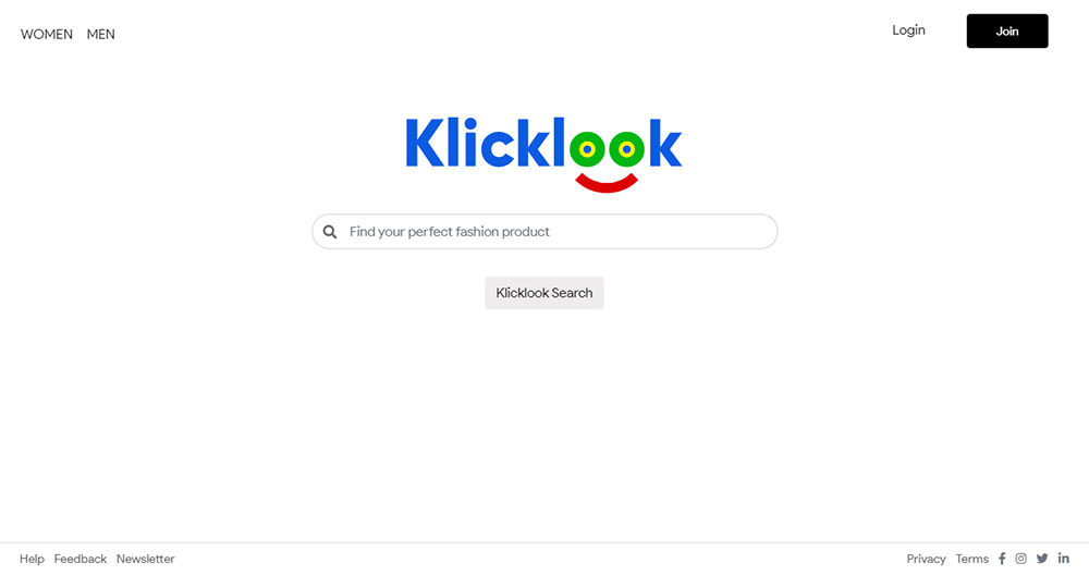 Klicklook unaltered homepage screenshot.